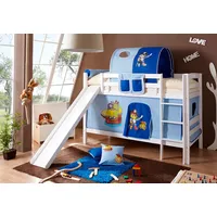 TICAA Etagenbett mit Rutsche "Lupo" Buche massiv Weiß Motiv