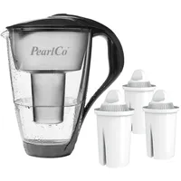 PearlCo Glas-Wasserfilter anthrazit + 3 Universal Filterkartuschen