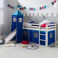 Homestyle4u Hochbett mit Rutsche, Turm und Vorhang blau